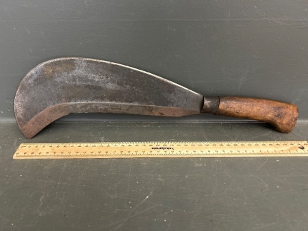 Carbon Steel Billhook with Wooden Handle - Marked W. Gilpen (date obscured but possibly 1018)