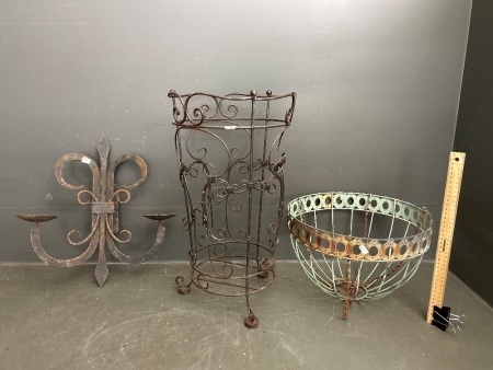 Outdoor Metalware Inc Wall Mounted Candelabra, Hanging Planter and Plant Stand