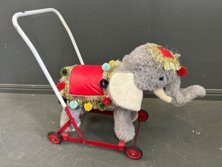 Halas Toys Soft Elephant on Steel Push Trolley