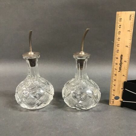 Pair of Cut Crystal Bitters Bottles with Sterling Silver Tops