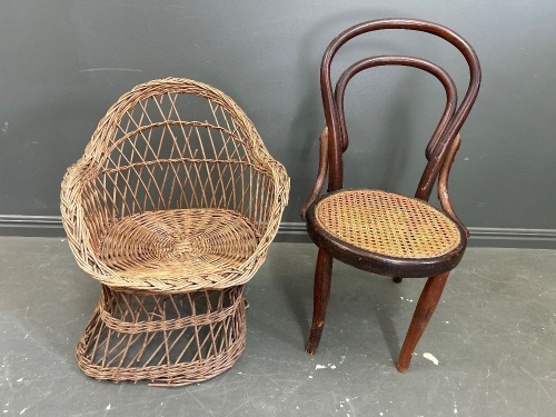 Childrens Bentwood Chair + Cane Chair (both for restoration or display) 