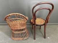 Childrens Bentwood Chair + Cane Chair (both for restoration or display)  - 2