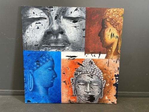 Large Original Painting of Buddhas on Stretched Canvas