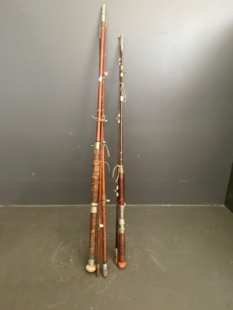 2 Vintage Wooden Fishing Rods