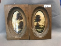 Pair of Antique Oval Framed Italian Oil Paintings c1925