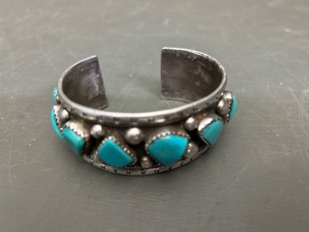 Sterling Silver and Turquoise Navajo Cuff