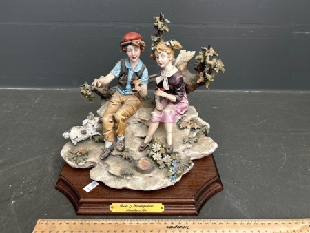 Tried and Santagostino Porcellane dArte Italian Figurine on Wooden Base