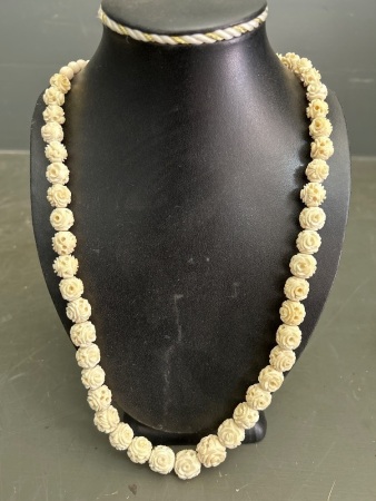 Carved Beaded Necklace - Possibly Ivory/Bone