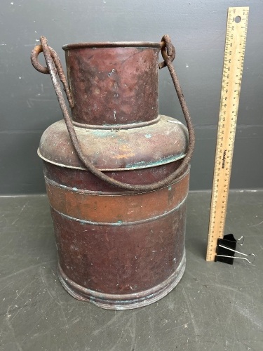 Beaten Copper Cream/Milk Can with Metal Handle - app 390 H