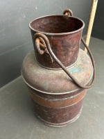 Beaten Copper Cream/Milk Can with Metal Handle - app 390 H - 2