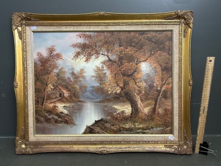 Oil on Board Autumn Landscape Signed C. Inness