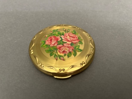 RG (Eng) Vintage Powder Compact with Painted Flower Scene and Mirror