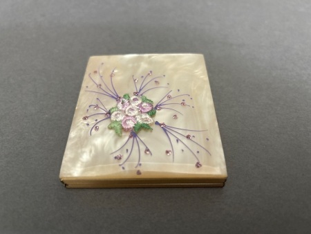 Vintage Powder Compact with Needled Floral Scene