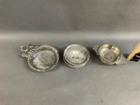 Collection of Antique Italian Pewter Bowl & 6 Coasters + Modern Scottish Pewter Bowl - 2