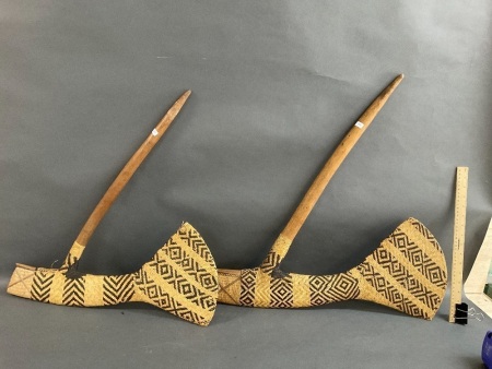 Pair of Fijian Ceremonial Axes with Intricate Woven Covering