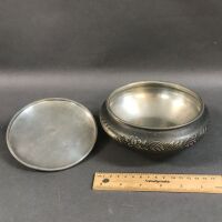 Antique Oriental Pewter Bowl with Ivory Knob - 2