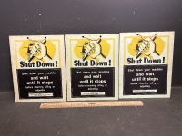 3 x Shut Down Your Machine by Manufacturers Mutual Insurance Ltd Cardboard Signs