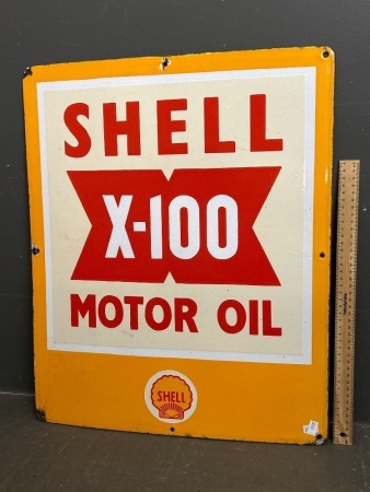 Shell X-100 Motor Oil Enamel Sign