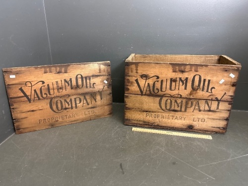 Large Vacuum Oil Company Wooden Crate and Additional Side Panel