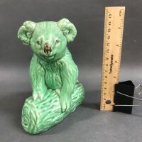 Vintage Sylvac Matt Green Koala on Log