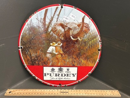 Purdey Gun & Rifle Makers Round Enamelled Metal Sign