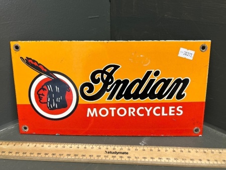 Indian Motorcycles Enamelled Metal Sign by Ingram Richardson Mfg Co - app 280 x 140mm