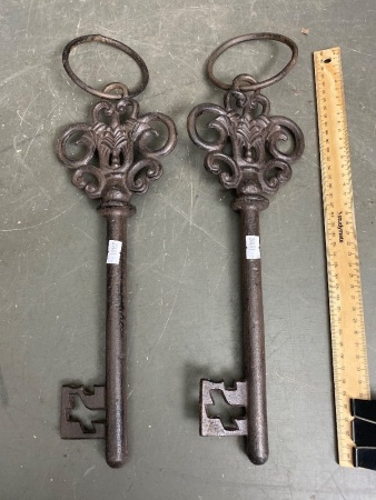 Two Large Cast Iron Keys to the Man Cave