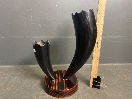 Buffalo Horn on Timber Base Vase