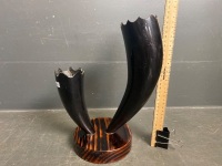 Buffalo Horn on Timber Base Vase