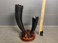 Buffalo Horn on Timber Base Vase - 2