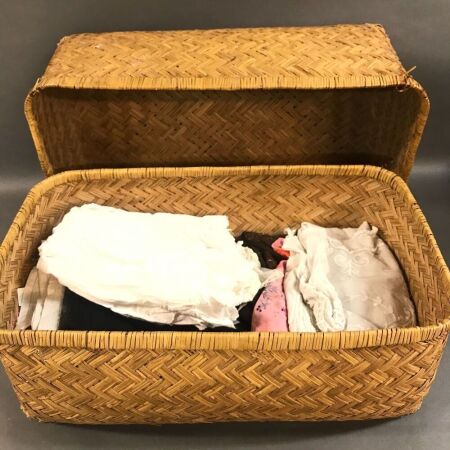 Laundry Basket with Antique Fabric & Lace