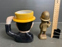 XXXX Ceramic Beer Mug and Brass Look Cast Iron Statue - 2