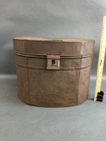 Victorian Tin Top Hat Box with Removable Leather Interior - Mongrammed