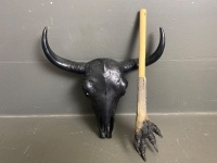 Kangaroo Paw Back Scratcher and Resin Cow Skull - 2