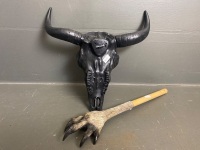 Kangaroo Paw Back Scratcher and Resin Cow Skull - 3