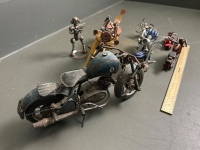 Collection of Toy/Display Motor Bikes (metal, wood, resin) and Metal Man - 2