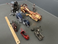 Collection of Toy/Display Motor Bikes (metal, wood, resin) and Metal Man - 3