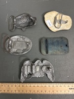 5 Assorted Cast, Brass and Bone Belt Buckles - Honda Goldwing, CAT, Mini etc - 2