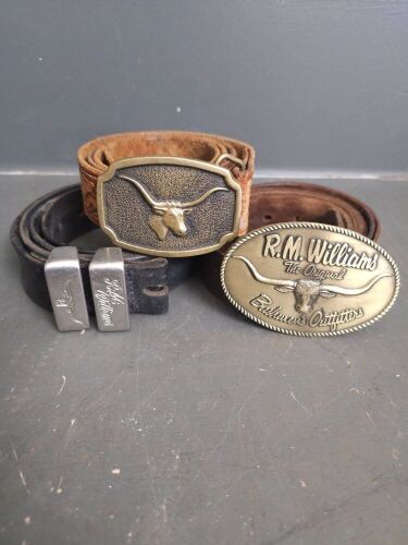 3x R.M. Williams Leather Belts - 2 with Brass Buckles