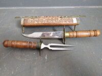 Doubled Ended Indian Carving Set in Carved Sheath with Brass Fittings - 2