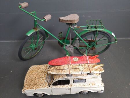 Tin EH Holden and Bicycle Toys