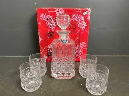 Bohemia Lead Crystal Decanter and 4 x Tumblers