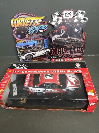 2 Tin Corvette Signs & 1:15 Scale Remote Control VY Commodore