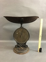 Antique Cast Iron & Brass Salter Spring Balance Scale with Original Pan