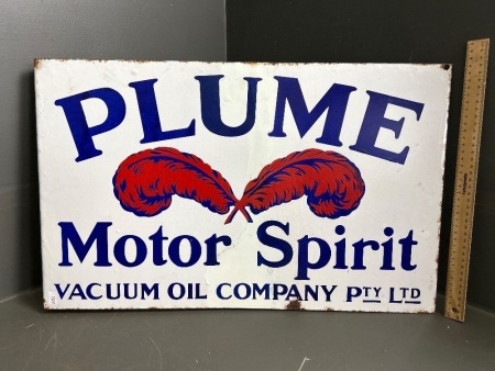 Very Rare and Original Plume Motor Spirit 1920/30s Double Sided Enamel Sign