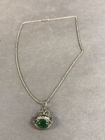 Edwardian Sterling Silver & Agate Spinner on S/Silver Chain - 2