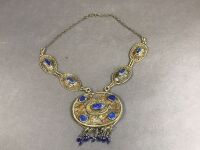 Early 20th Century Afghani White Metal & Lapis Lazuli Necklace
