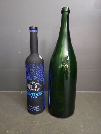 2 Glass Decorative Bottles Belvedere Lights Up