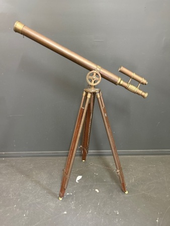 Vintage Copper/Brass Telescope on Extendable Wooden and Copper Tripod