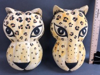 2 Vintage Carved Leopard Wall Masks + Beaded Tiger Panel - 2
